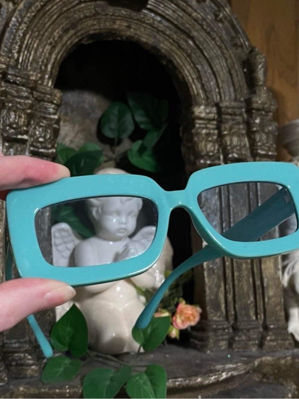 Turquoise Rectangular Retro Sunglasses - Picture 3 of 6